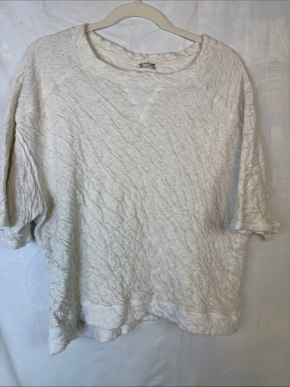 Free People Off-White Textured Short Sleeve Sweatshirt